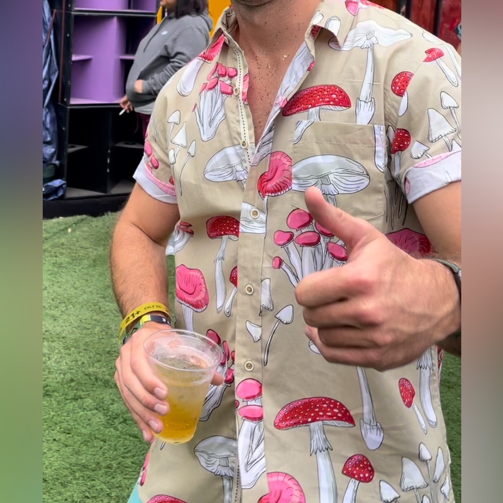 VSTR Premium Mushroom Print Beige Button Down Shirt